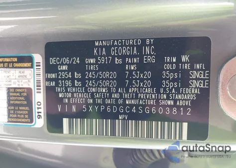 2025 Kia Telluride S из США, поврежденный, VIN 5XYP6DGC4SG603812